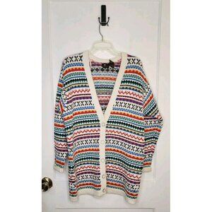 Sz Medium Lizsport Liz Claiborne Fair Isle Heavy Knit Colorful Cardigan Beaded
